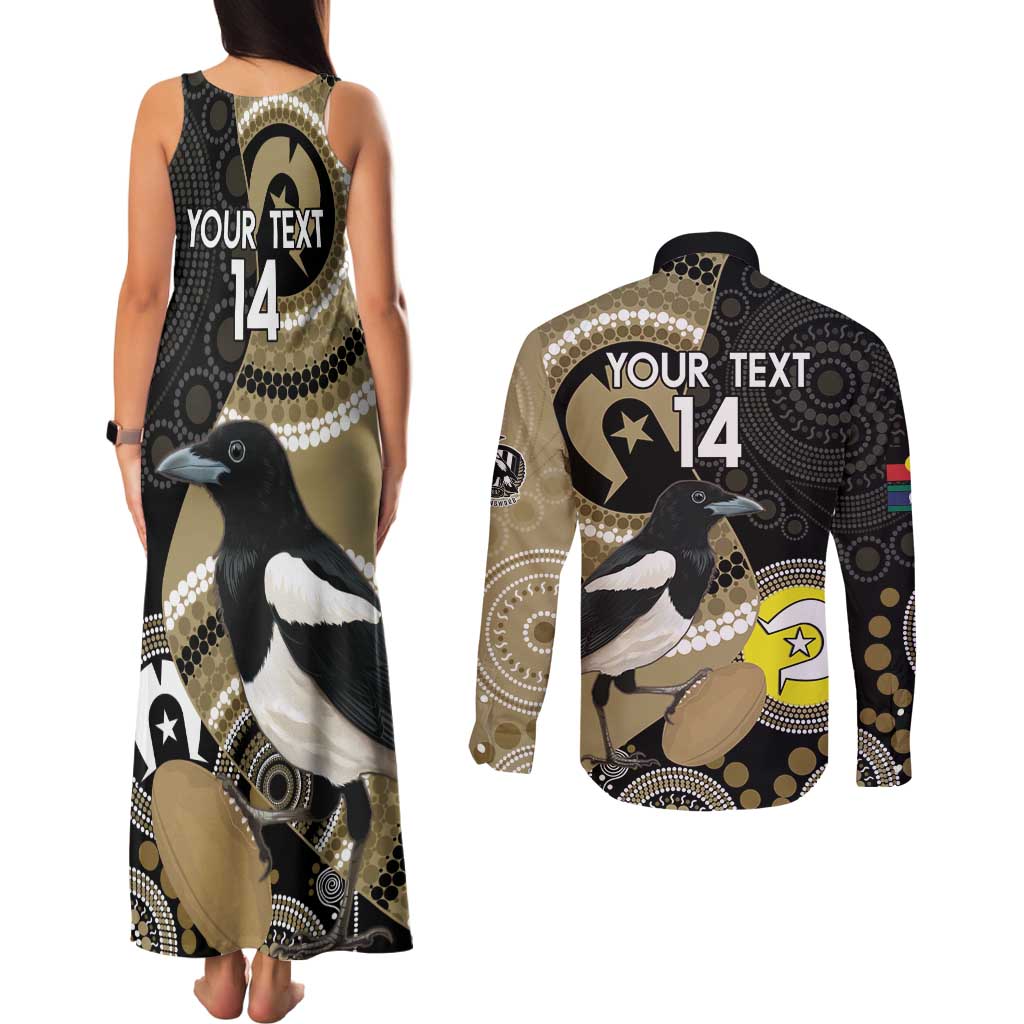 Custom AFL Collingwood NAIDOC Week Couples Matching Tank Maxi Dress and Long Sleeve Button Shirt Keep The Fire Burning Indigenous Art