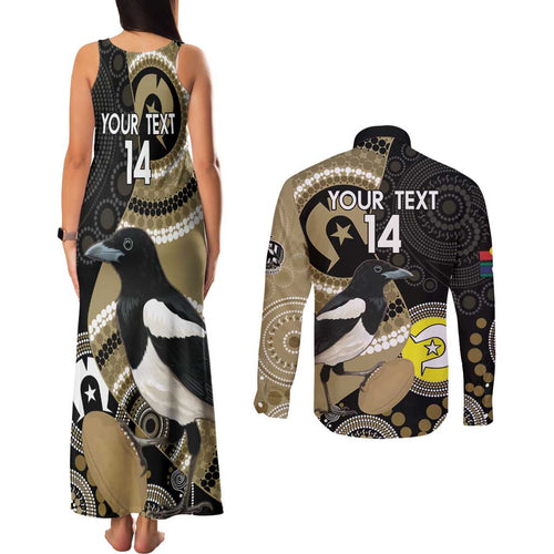 Custom AFL Collingwood NAIDOC Week Couples Matching Tank Maxi Dress and Long Sleeve Button Shirt Keep The Fire Burning Indigenous Art