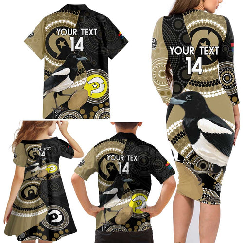 Custom AFL Collingwood NAIDOC Week Family Matching Long Sleeve Bodycon Dress and Hawaiian Shirt Keep The Fire Burning Indigenous Art