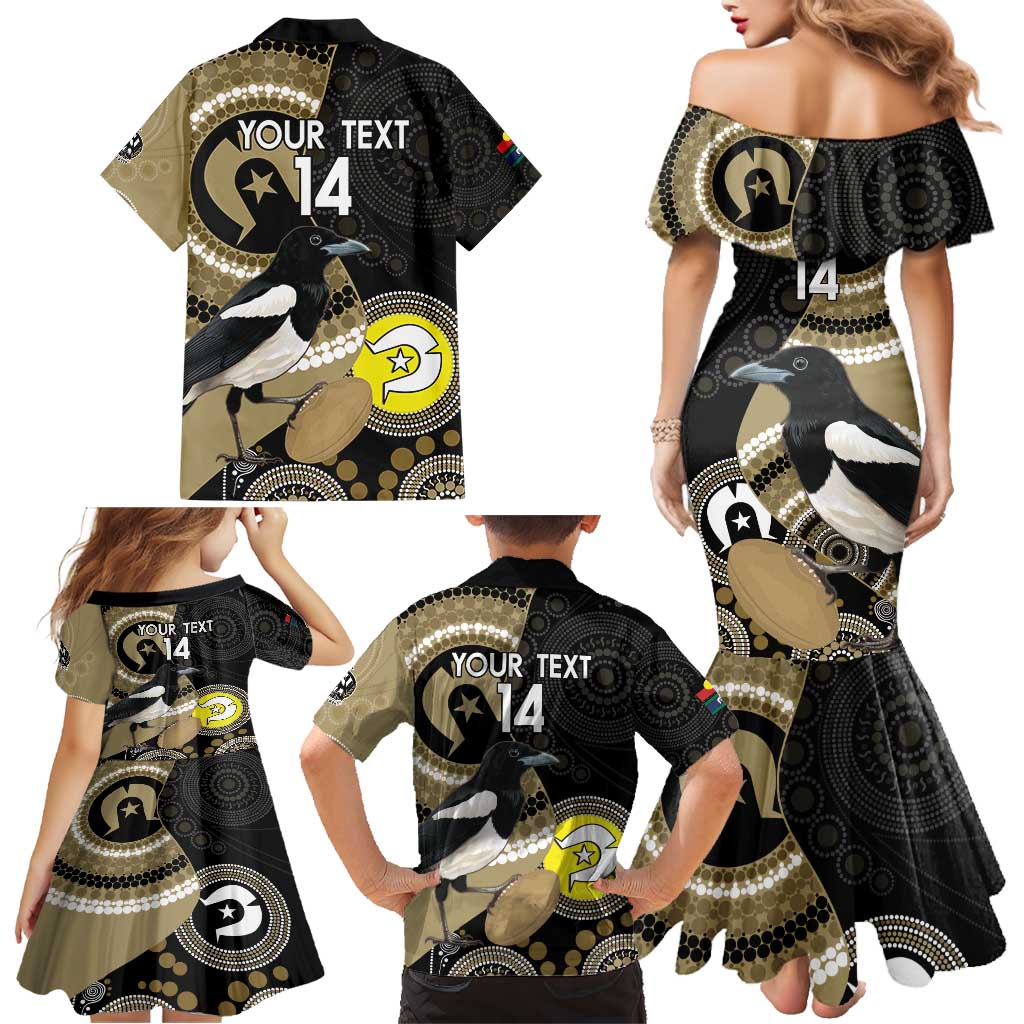 Custom AFL Collingwood NAIDOC Week Family Matching Mermaid Dress and Hawaiian Shirt Keep The Fire Burning Indigenous Art