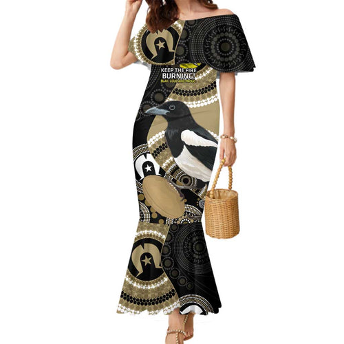 Custom AFL Collingwood NAIDOC Week Family Matching Mermaid Dress and Hawaiian Shirt Keep The Fire Burning Indigenous Art