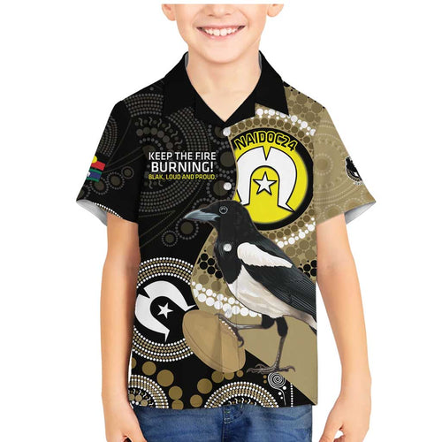 Custom AFL Collingwood NAIDOC Week Family Matching Mermaid Dress and Hawaiian Shirt Keep The Fire Burning Indigenous Art