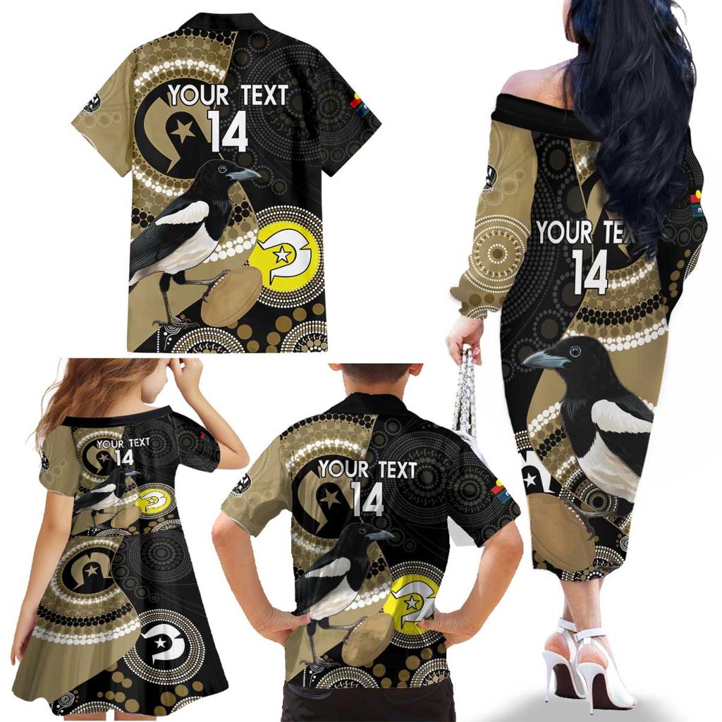 Custom AFL Collingwood NAIDOC Week Family Matching Off The Shoulder Long Sleeve Dress and Hawaiian Shirt Keep The Fire Burning Indigenous Art