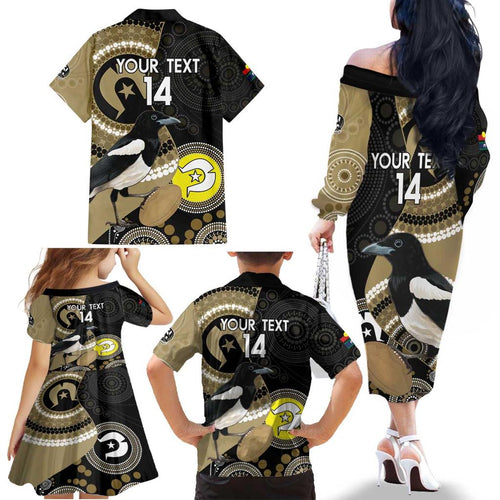 Custom AFL Collingwood NAIDOC Week Family Matching Off The Shoulder Long Sleeve Dress and Hawaiian Shirt Keep The Fire Burning Indigenous Art