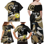 Custom AFL Collingwood NAIDOC Week Family Matching Off Shoulder Maxi Dress and Hawaiian Shirt Keep The Fire Burning Indigenous Art