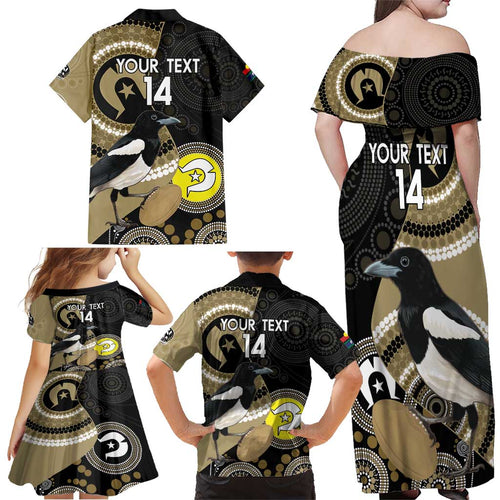 Custom AFL Collingwood NAIDOC Week Family Matching Off Shoulder Maxi Dress and Hawaiian Shirt Keep The Fire Burning Indigenous Art