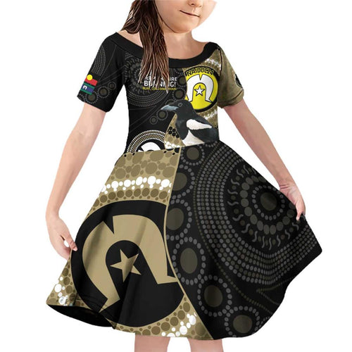 Custom AFL Collingwood NAIDOC Week Family Matching Off Shoulder Short Dress and Hawaiian Shirt Keep The Fire Burning Indigenous Art