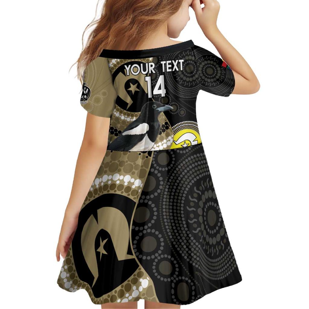 Custom AFL Collingwood NAIDOC Week Family Matching Off Shoulder Short Dress and Hawaiian Shirt Keep The Fire Burning Indigenous Art