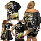 Custom AFL Collingwood NAIDOC Week Family Matching Off Shoulder Short Dress and Hawaiian Shirt Keep The Fire Burning Indigenous Art