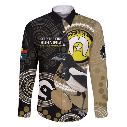 Custom AFL Collingwood NAIDOC Week Family Matching Off Shoulder Short Dress and Hawaiian Shirt Keep The Fire Burning Indigenous Art