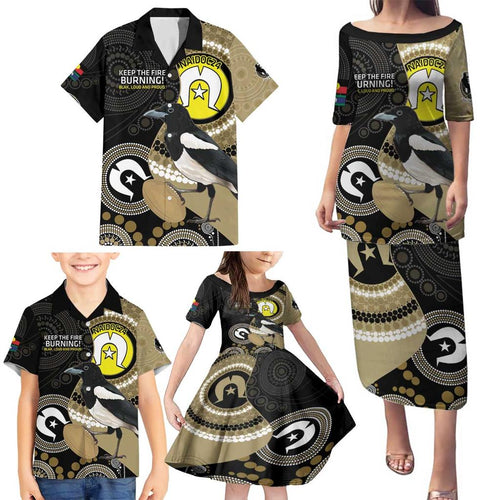 Custom AFL Collingwood NAIDOC Week Family Matching Puletasi and Hawaiian Shirt Keep The Fire Burning Indigenous Art