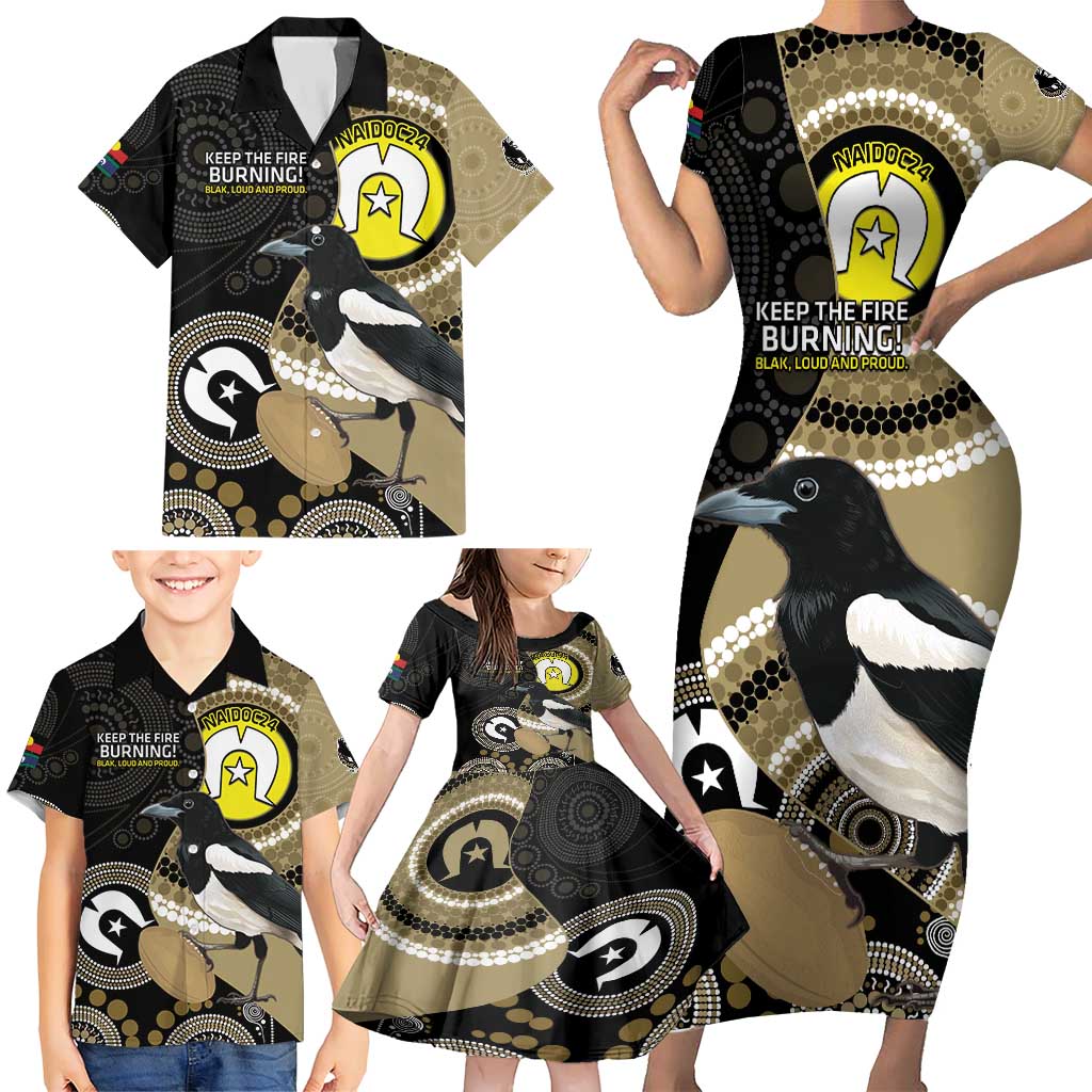Custom AFL Collingwood NAIDOC Week Family Matching Short Sleeve Bodycon Dress and Hawaiian Shirt Keep The Fire Burning Indigenous Art