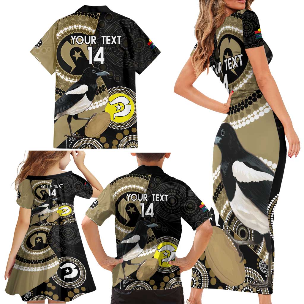Custom AFL Collingwood NAIDOC Week Family Matching Short Sleeve Bodycon Dress and Hawaiian Shirt Keep The Fire Burning Indigenous Art
