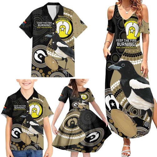 Custom AFL Collingwood NAIDOC Week Family Matching Summer Maxi Dress and Hawaiian Shirt Keep The Fire Burning Indigenous Art