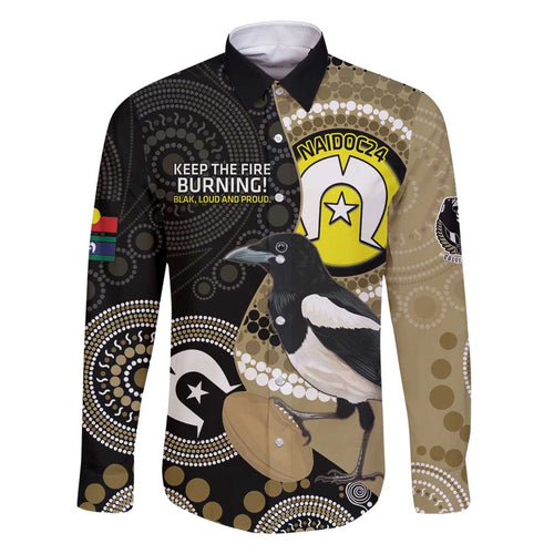 Custom AFL Collingwood NAIDOC Week Family Matching Summer Maxi Dress and Hawaiian Shirt Keep The Fire Burning Indigenous Art