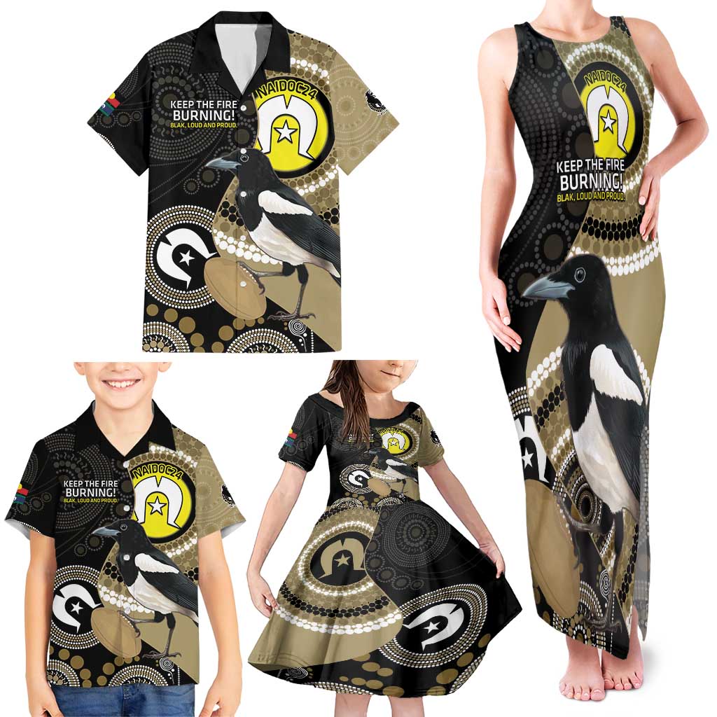 Custom AFL Collingwood NAIDOC Week Family Matching Tank Maxi Dress and Hawaiian Shirt Keep The Fire Burning Indigenous Art