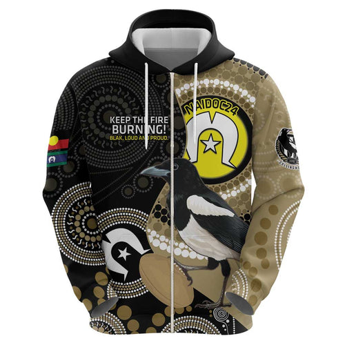 Custom AFL Collingwood NAIDOC Week Hoodie Keep The Fire Burning Indigenous Art