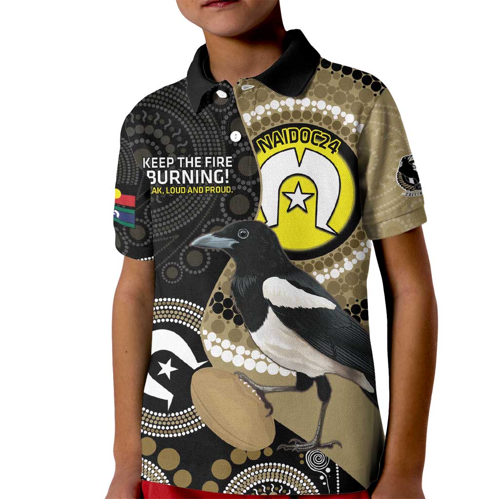 Custom AFL Collingwood NAIDOC Week Kid Polo Shirt Keep The Fire Burning Indigenous Art