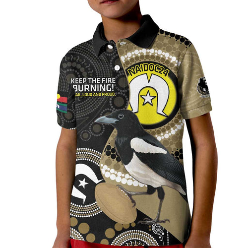 Custom AFL Collingwood NAIDOC Week Kid Polo Shirt Keep The Fire Burning Indigenous Art