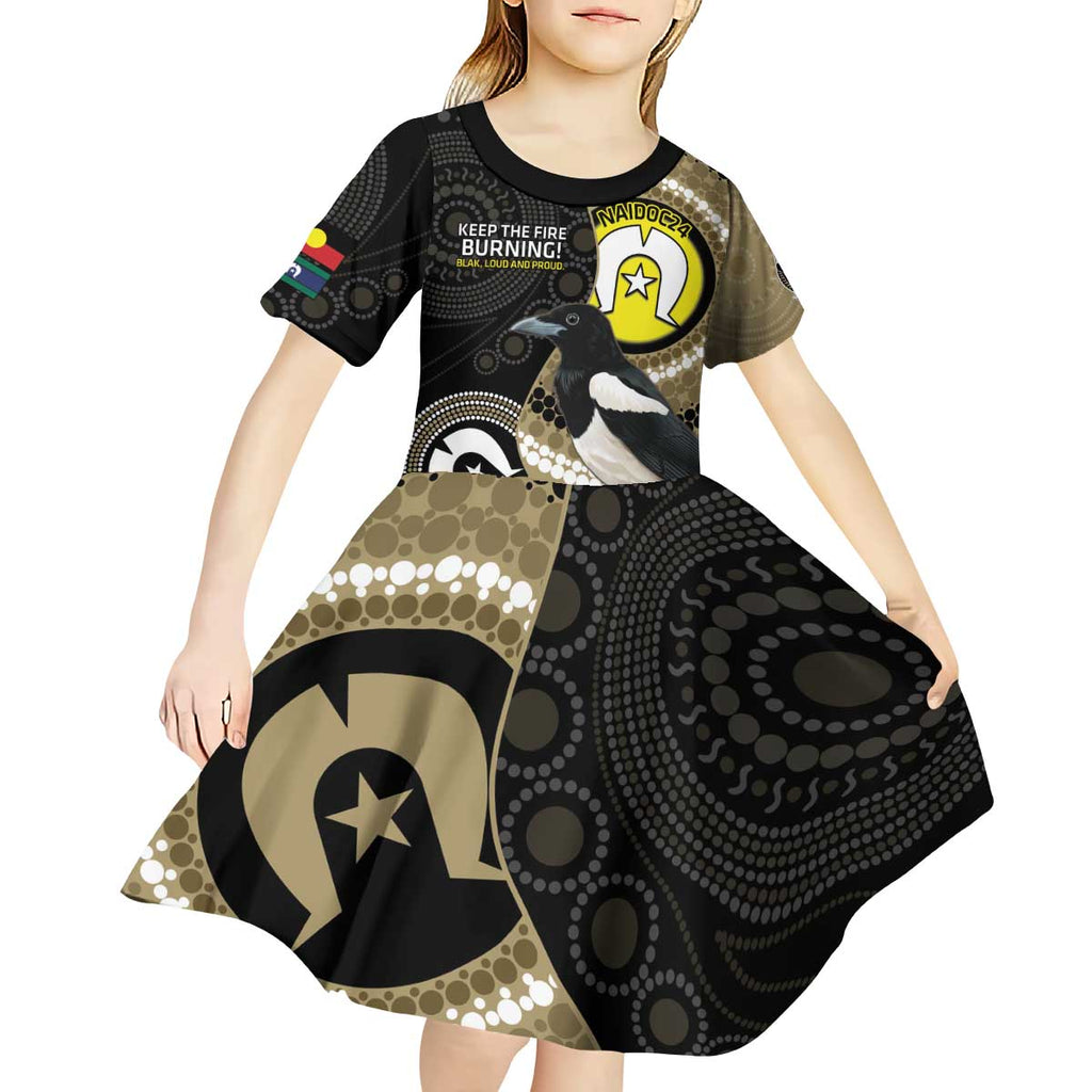 Custom AFL Collingwood NAIDOC Week Kid Short Sleeve Dress Keep The Fire Burning Indigenous Art