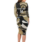 Custom AFL Collingwood NAIDOC Week Long Sleeve Bodycon Dress Keep The Fire Burning Indigenous Art