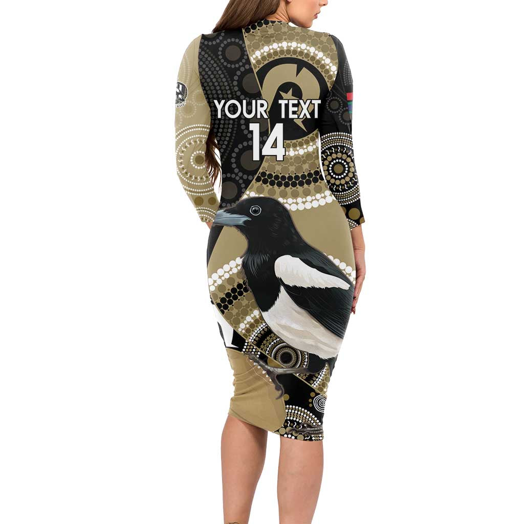 Custom AFL Collingwood NAIDOC Week Long Sleeve Bodycon Dress Keep The Fire Burning Indigenous Art