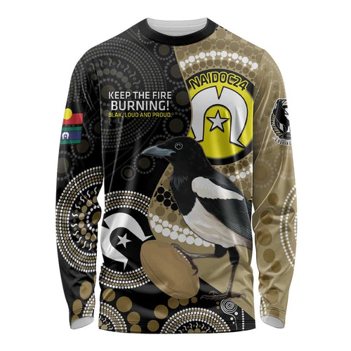Custom AFL Collingwood NAIDOC Week Long Sleeve Shirt Keep The Fire Burning Indigenous Art