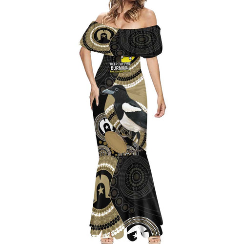 Custom AFL Collingwood NAIDOC Week Mermaid Dress Keep The Fire Burning Indigenous Art