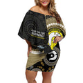 Custom AFL Collingwood NAIDOC Week Off Shoulder Short Dress Keep The Fire Burning Indigenous Art