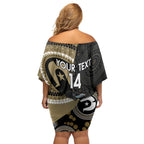 Custom AFL Collingwood NAIDOC Week Off Shoulder Short Dress Keep The Fire Burning Indigenous Art