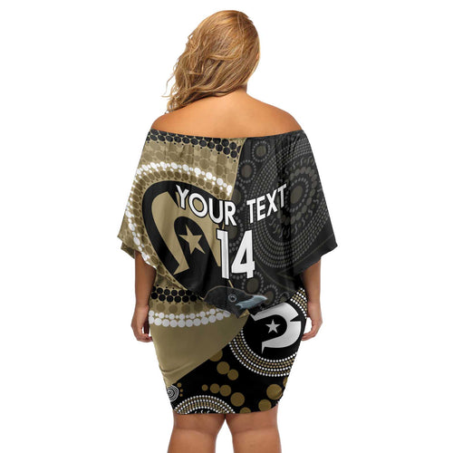 Custom AFL Collingwood NAIDOC Week Off Shoulder Short Dress Keep The Fire Burning Indigenous Art