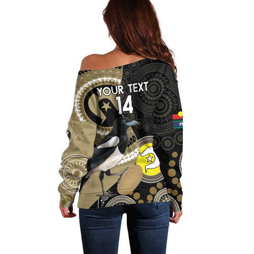 Custom AFL Collingwood NAIDOC Week Off Shoulder Sweater Keep The Fire Burning Indigenous Art