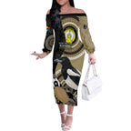 Custom AFL Collingwood NAIDOC Week Off The Shoulder Long Sleeve Dress Keep The Fire Burning Indigenous Art