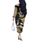 Custom AFL Collingwood NAIDOC Week Off The Shoulder Long Sleeve Dress Keep The Fire Burning Indigenous Art