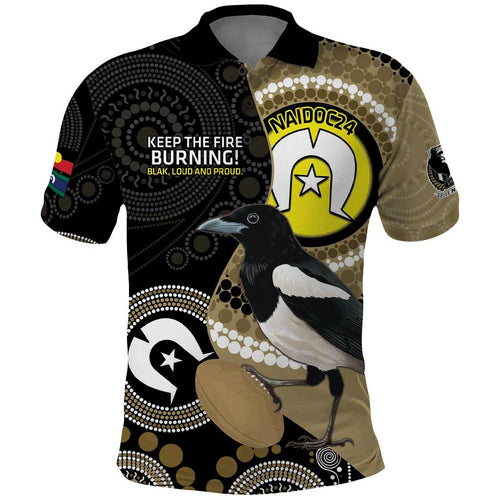 Custom AFL Collingwood NAIDOC Week Polo Shirt Keep The Fire Burning Indigenous Art