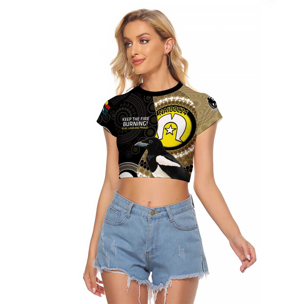 Custom AFL Collingwood NAIDOC Week Raglan Cropped T Shirt Keep The Fire Burning Indigenous Art