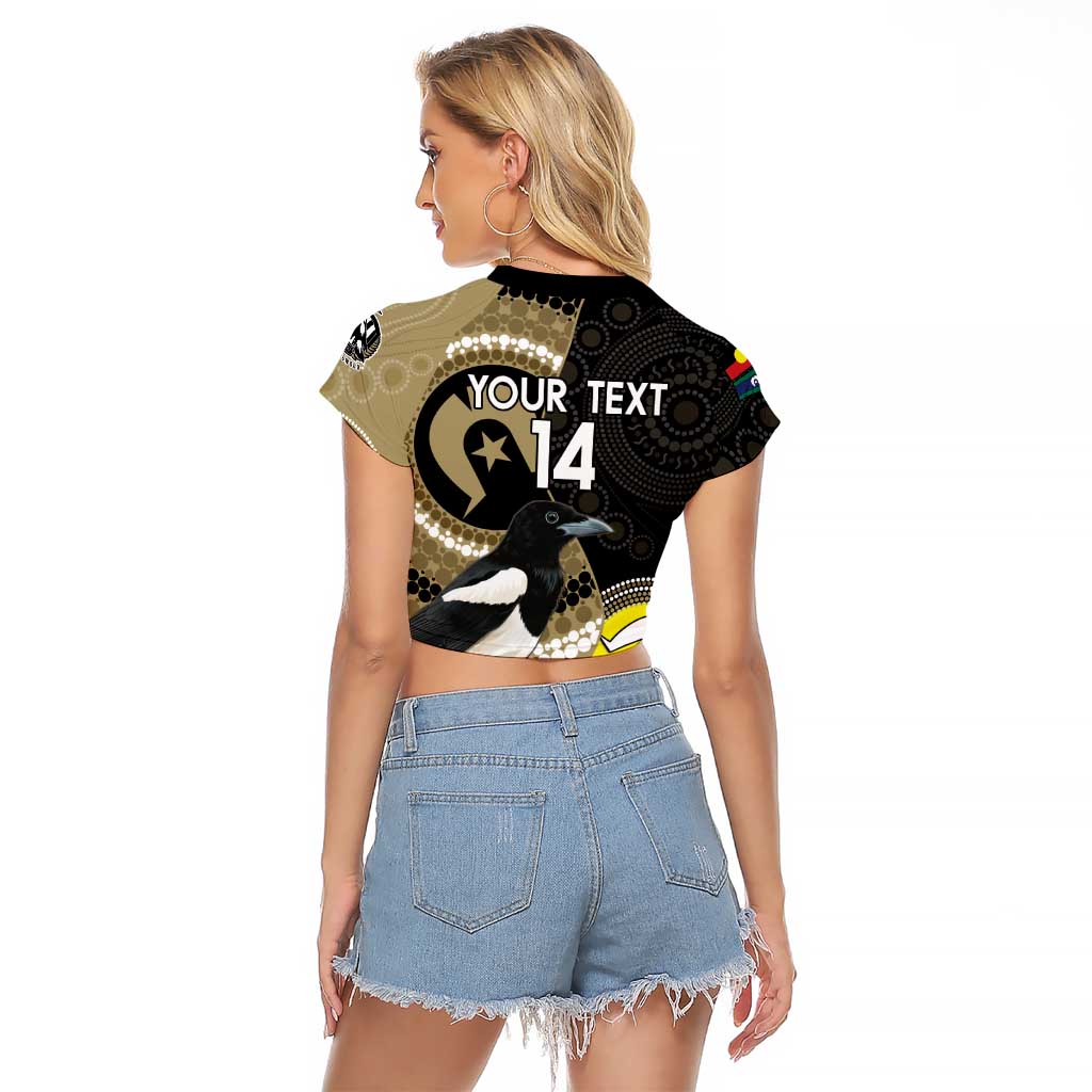 Custom AFL Collingwood NAIDOC Week Raglan Cropped T Shirt Keep The Fire Burning Indigenous Art