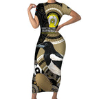 Custom AFL Collingwood NAIDOC Week Short Sleeve Bodycon Dress Keep The Fire Burning Indigenous Art