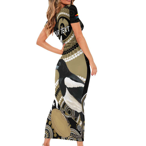 Custom AFL Collingwood NAIDOC Week Short Sleeve Bodycon Dress Keep The Fire Burning Indigenous Art