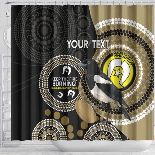 Custom AFL Collingwood NAIDOC Week Shower Curtain Keep The Fire Burning Indigenous Art