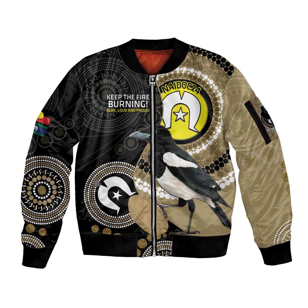Custom AFL Collingwood NAIDOC Week Sleeve Zip Bomber Jacket Keep The Fire Burning Indigenous Art