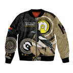 Custom AFL Collingwood NAIDOC Week Sleeve Zip Bomber Jacket Keep The Fire Burning Indigenous Art