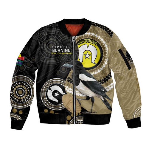 Custom AFL Collingwood NAIDOC Week Sleeve Zip Bomber Jacket Keep The Fire Burning Indigenous Art