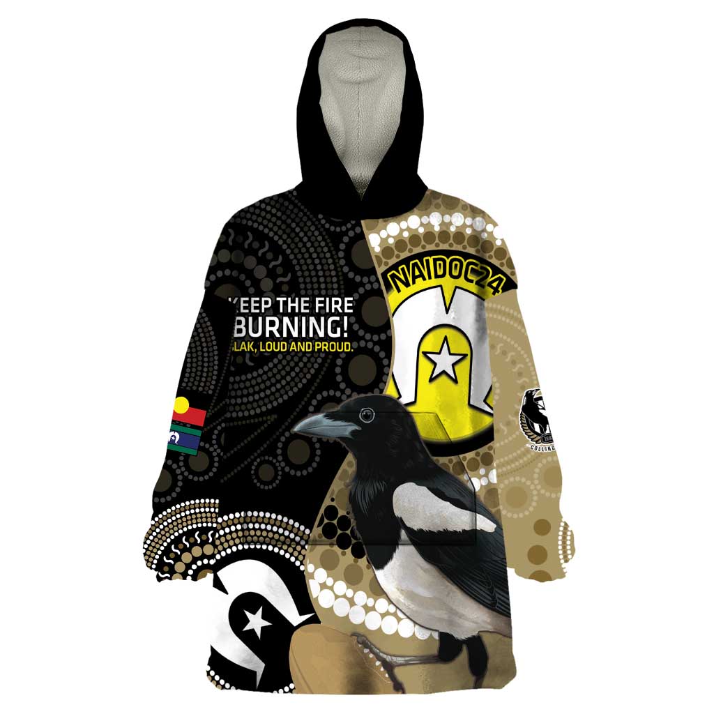 Custom AFL Collingwood NAIDOC Week Wearable Blanket Hoodie Keep The Fire Burning Indigenous Art