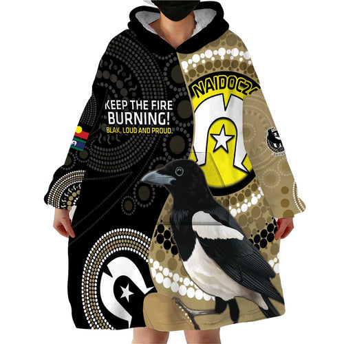 Custom AFL Collingwood NAIDOC Week Wearable Blanket Hoodie Keep The Fire Burning Indigenous Art
