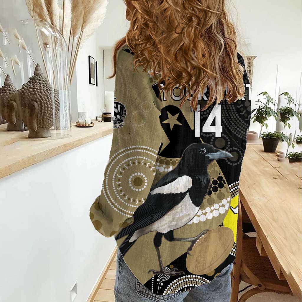 Custom AFL Collingwood NAIDOC Week Women Casual Shirt Keep The Fire Burning Indigenous Art