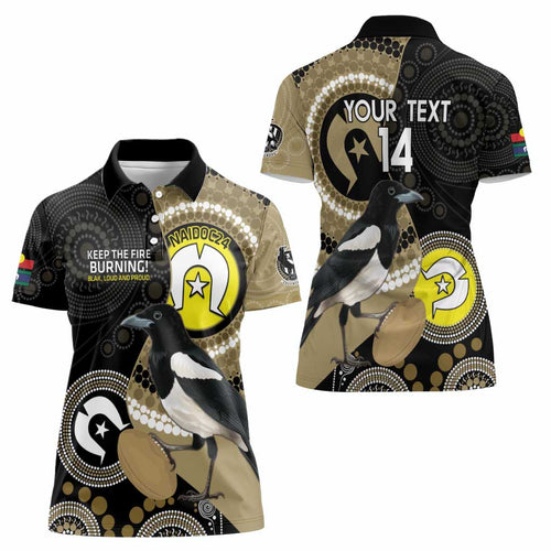 Custom AFL Collingwood NAIDOC Week Women Polo Shirt Keep The Fire Burning Indigenous Art