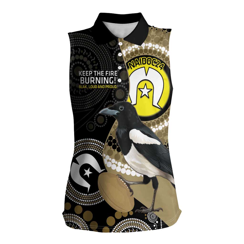 Custom AFL Collingwood NAIDOC Week Women Sleeveless Polo Shirt Keep The Fire Burning Indigenous Art