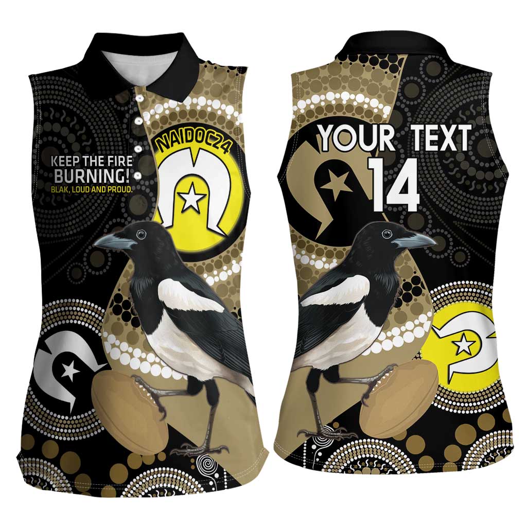 Custom AFL Collingwood NAIDOC Week Women Sleeveless Polo Shirt Keep The Fire Burning Indigenous Art