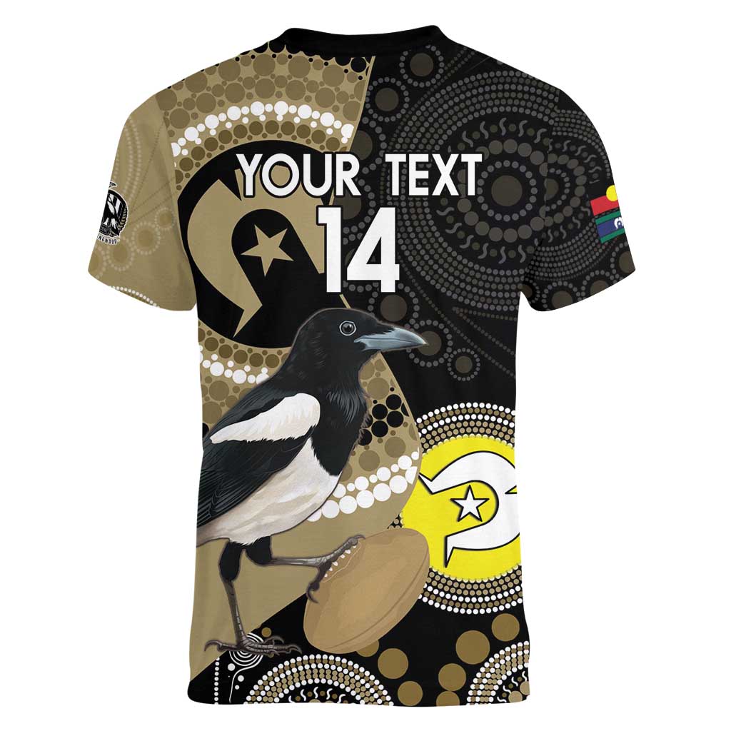 Custom AFL Collingwood NAIDOC Week Women V-Neck T-Shirt Keep The Fire Burning Indigenous Art